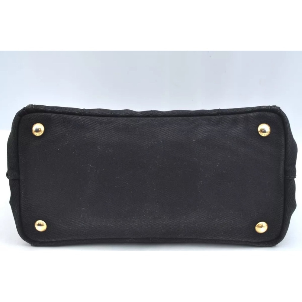 Authentic PRADA Canapa Canvas Shoulder Hand Bag Purse Black small size tote - Picture 8 of 17